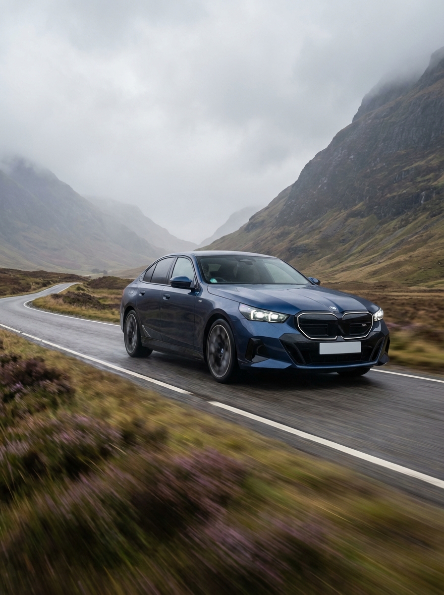 Photo of BMW driving down a British country road