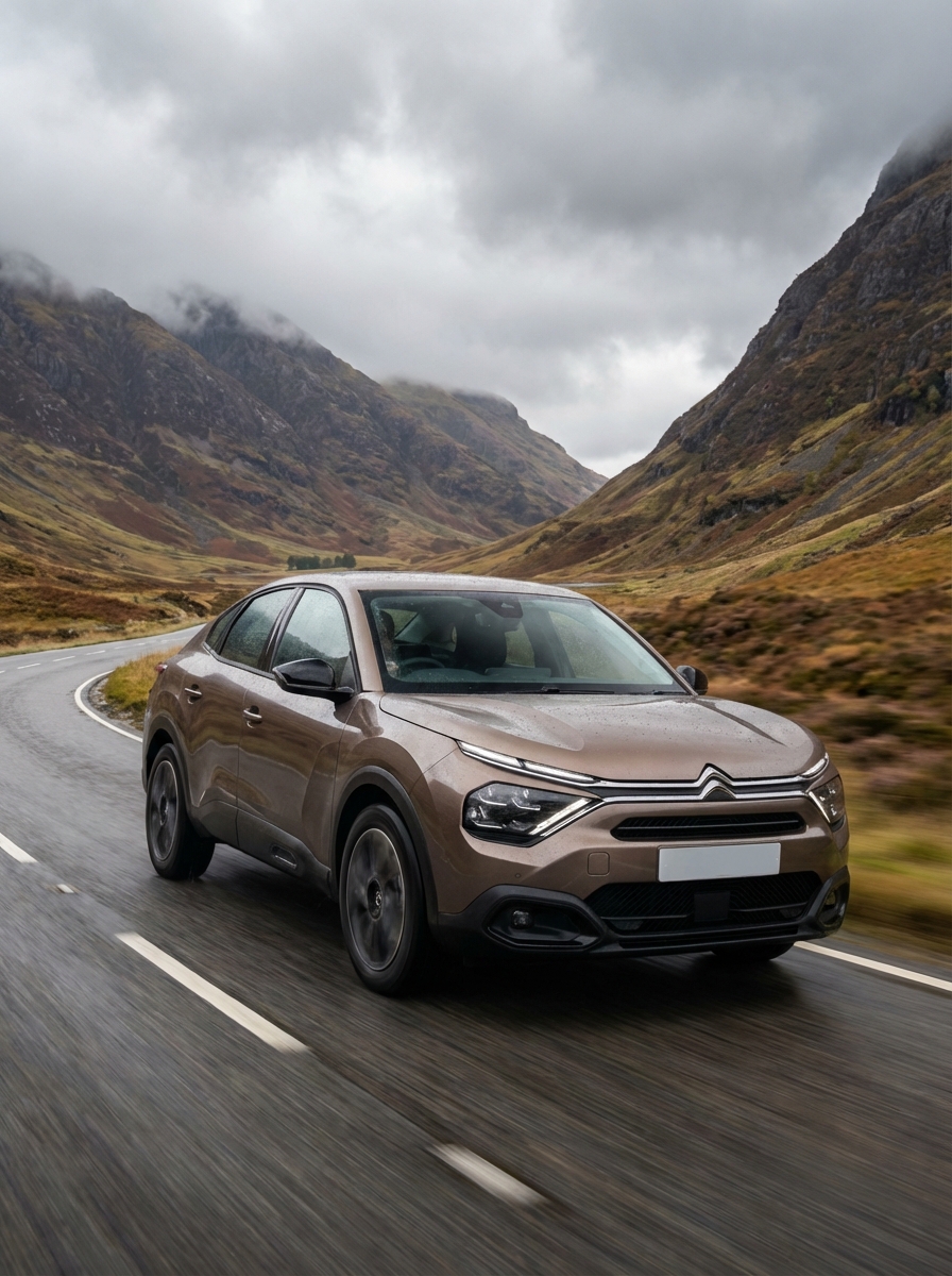 Photo of Citroen driving down a British country road