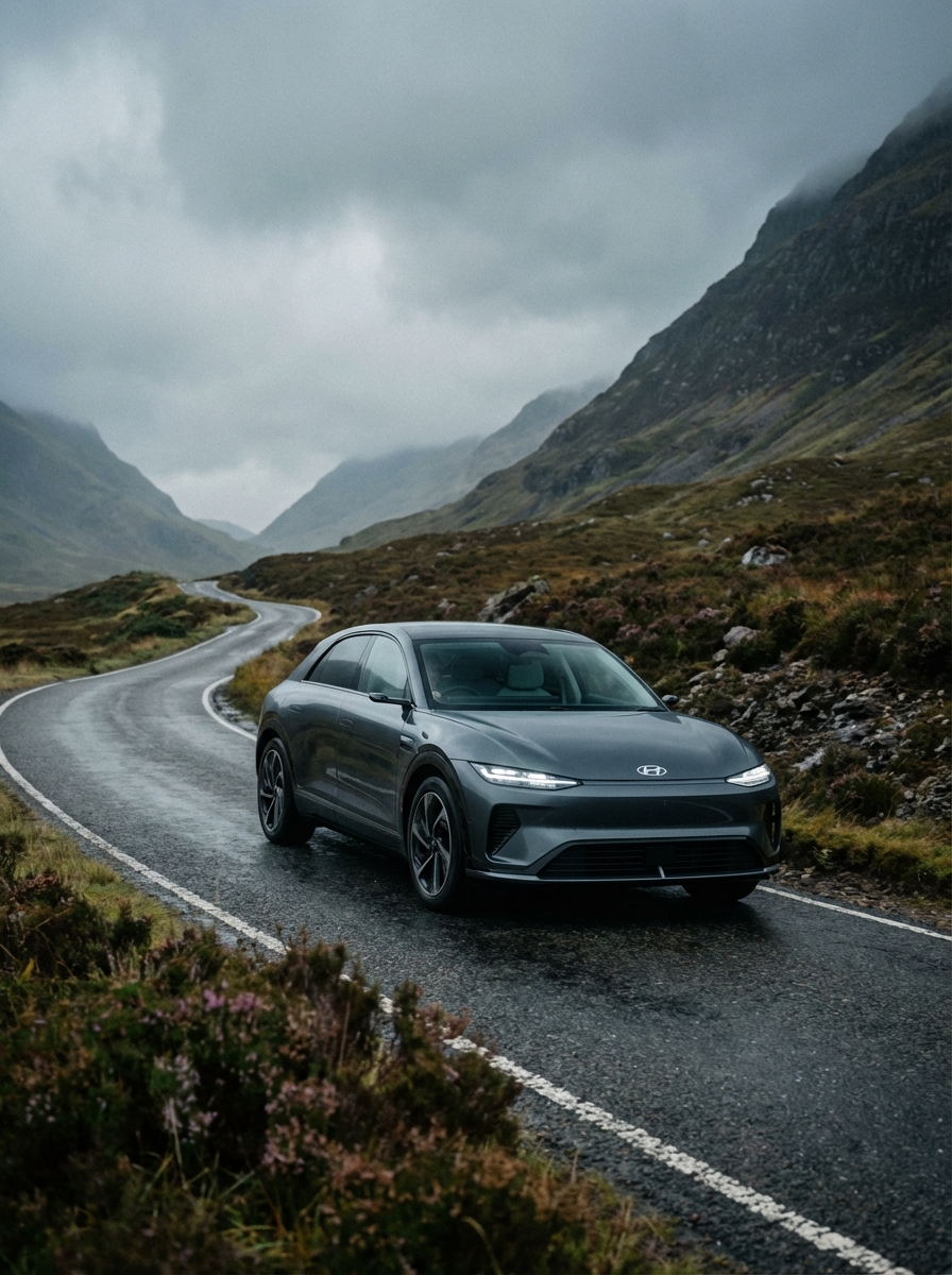 Photo of Hyundai driving down a British country road