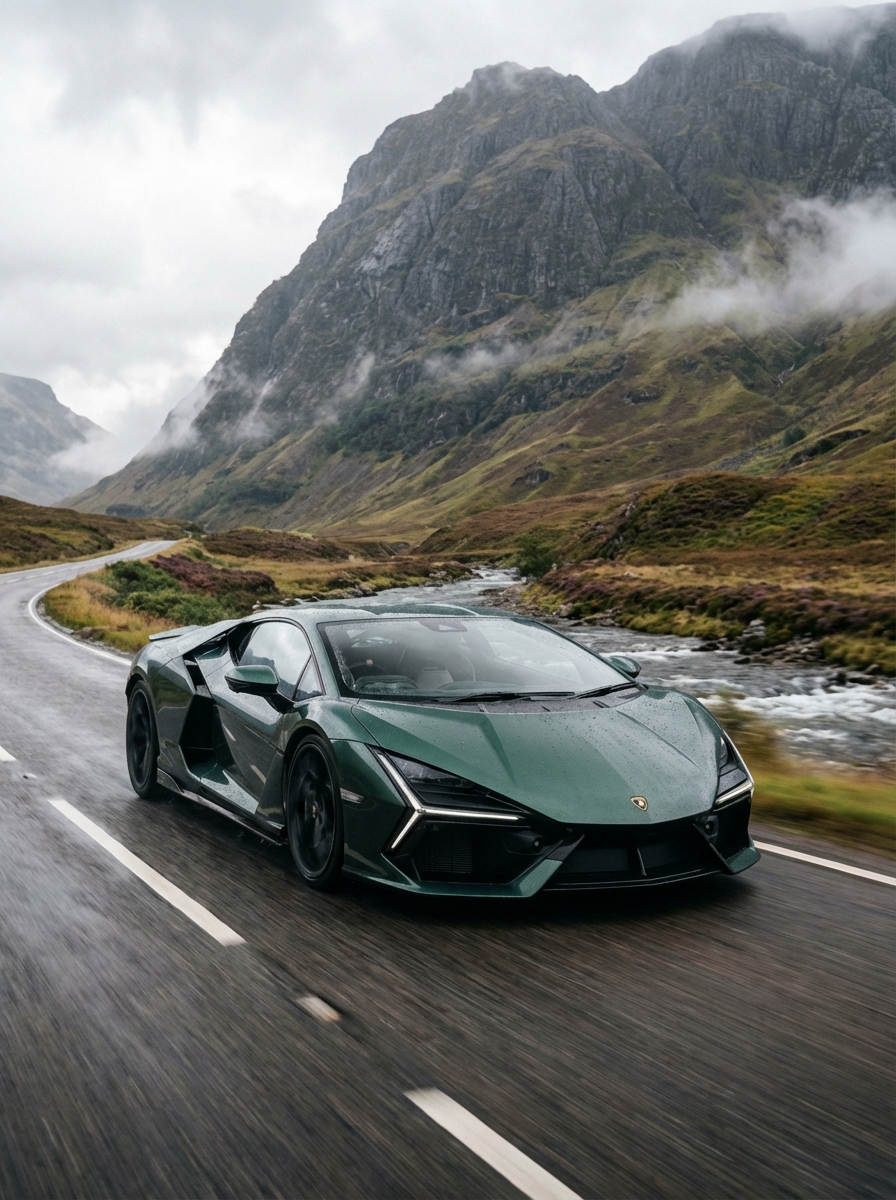 Photo of Lamborghini driving down a British country road