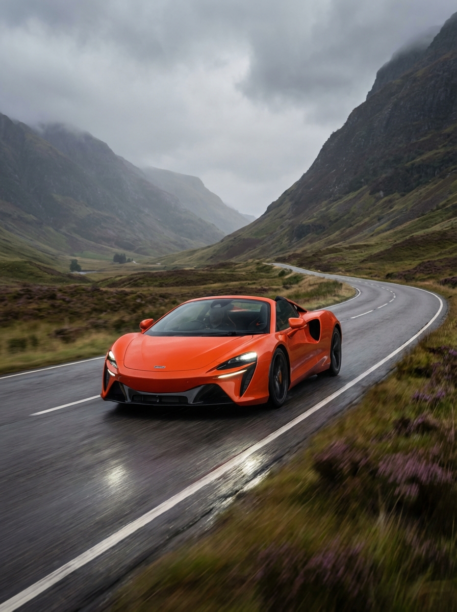 Photo of McLaren driving down a British country road