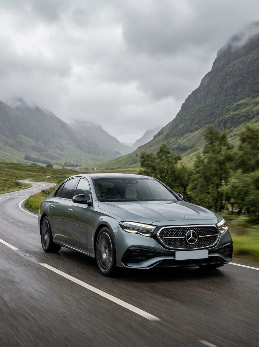 Photo of Mercedes-Benz driving down a British country road