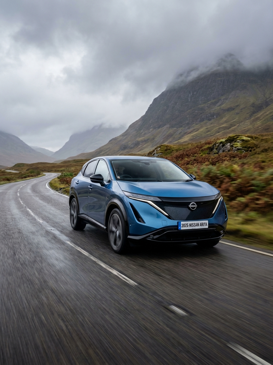 Photo of Nissan driving down a British country road