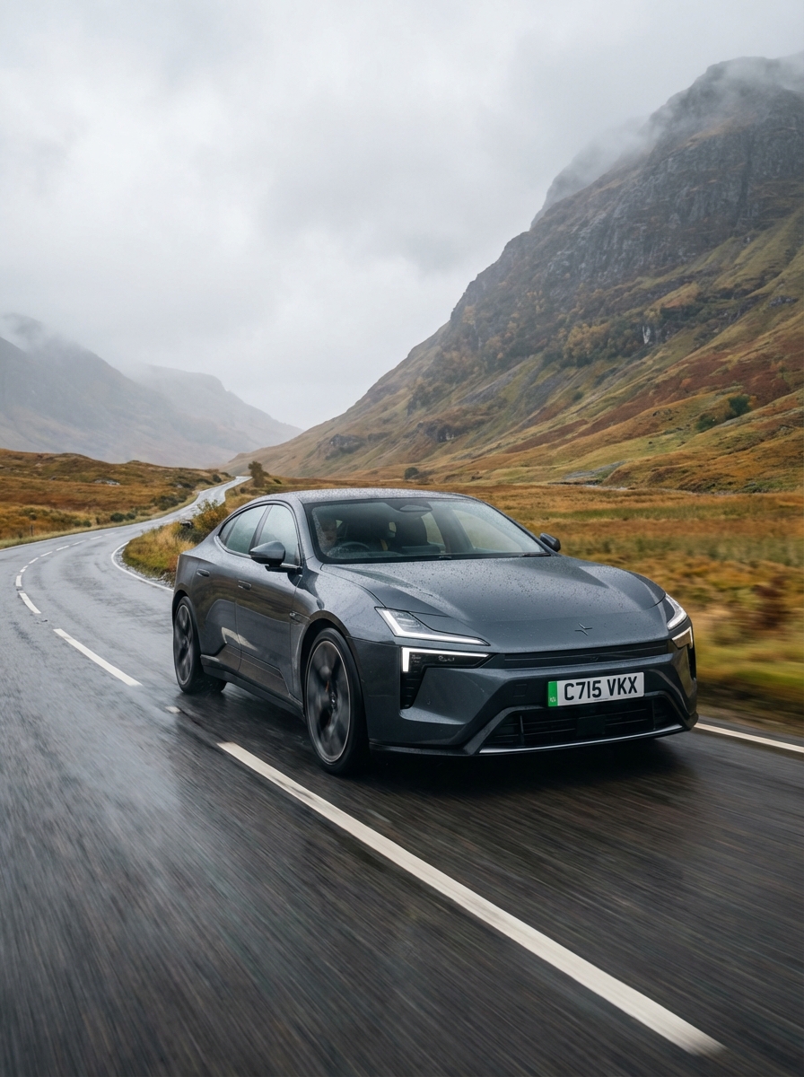 Photo of Polestar driving down a British country road