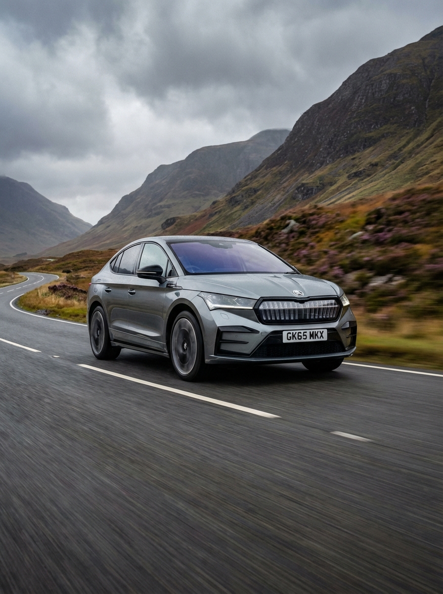 Photo of Skoda driving down a British country road